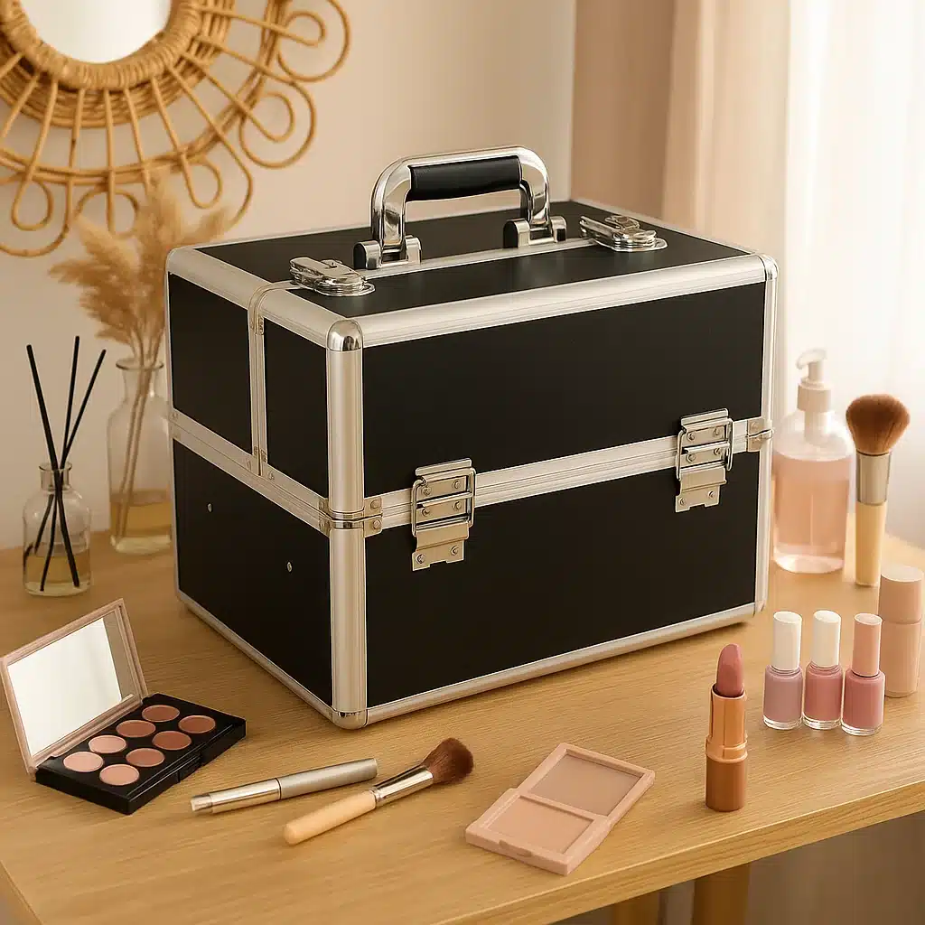 Kuferek kosmetyczny 2 poziomy czarny - obrazek 16