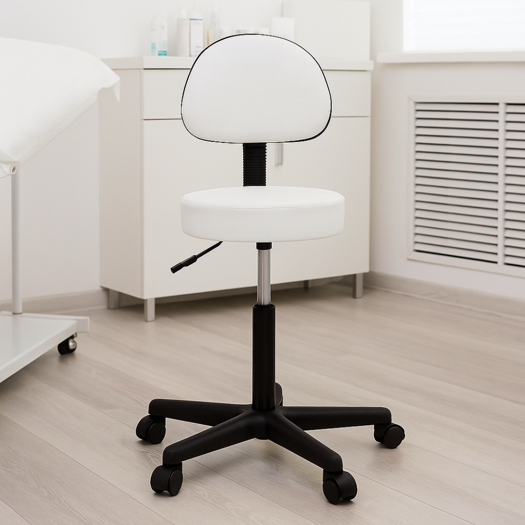 Taboret kosmetyczny BASIC z oparciem biały - obrazek 5