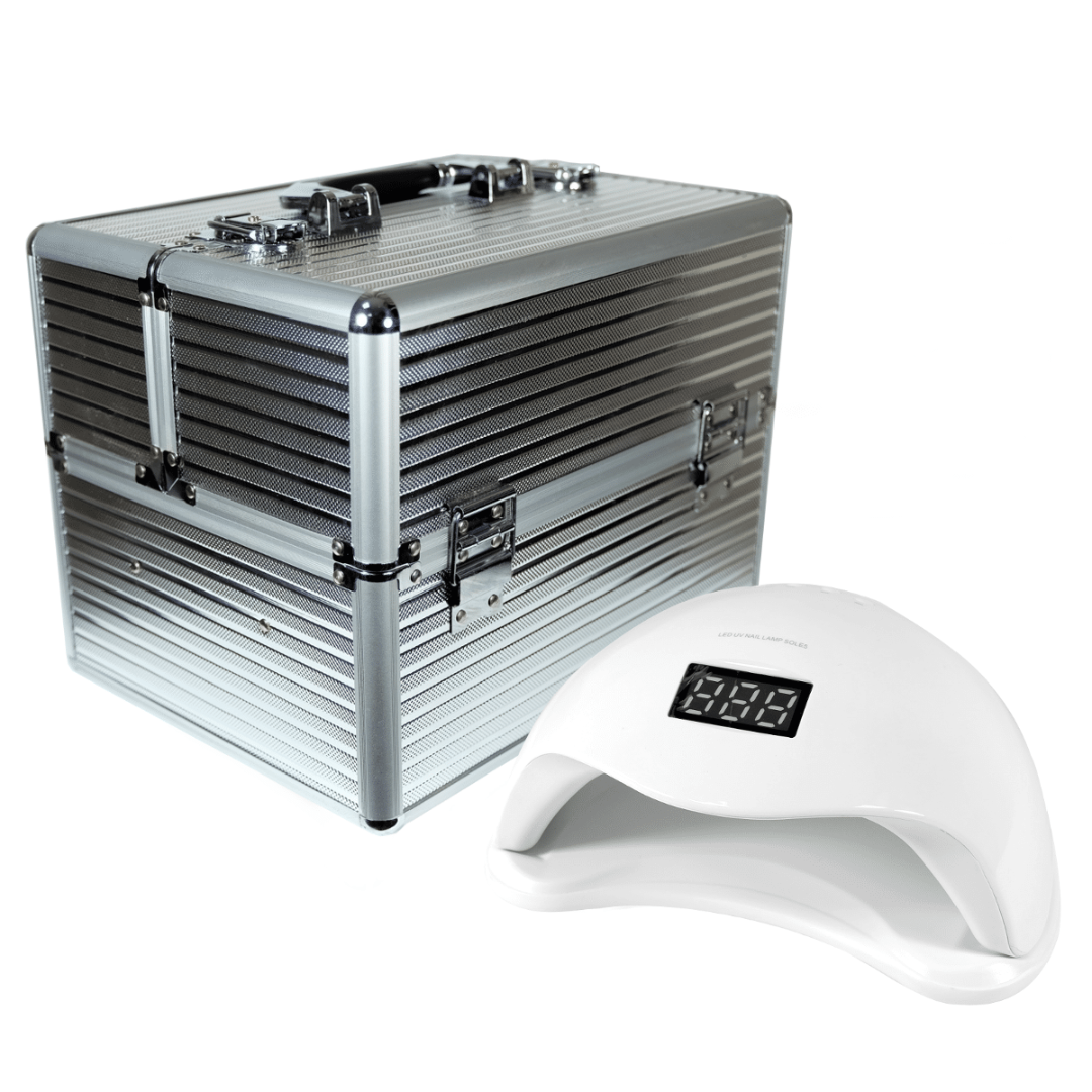 Zestaw kuferek srebrny mały + lampa UV LED 48W